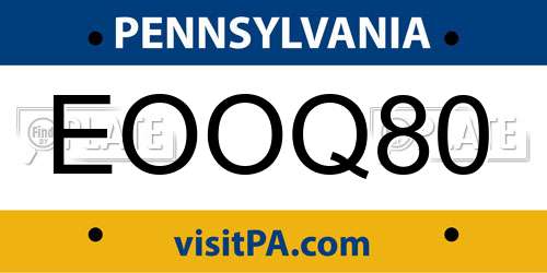 EOOQ80 Pennsylvania License Plate
