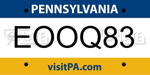 EOOQ83 Pennsylvania License Plate