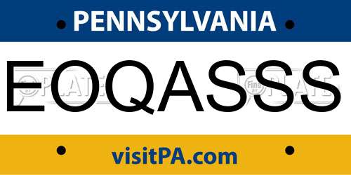 EOQASSS Pennsylvania License Plate