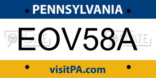 EOV58A Pennsylvania License Plate