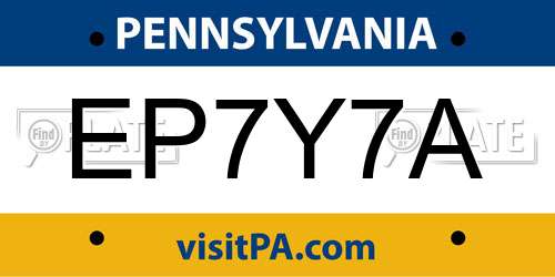 EP7Y7A Pennsylvania License Plate
