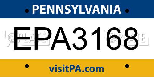 EPA3168 Pennsylvania License Plate