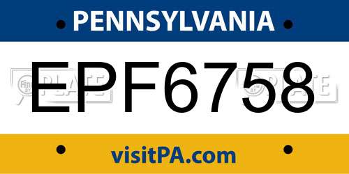 EPF6758 Pennsylvania License Plate