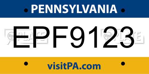 EPF9123 Pennsylvania License Plate