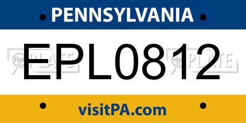 EPL0812 Pennsylvania License Plate
