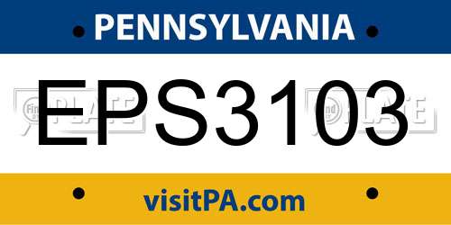 EPS3103 Pennsylvania License Plate