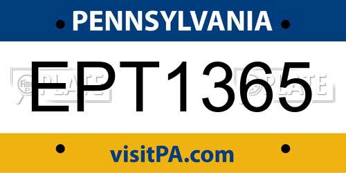 EPT1365 Pennsylvania License Plate