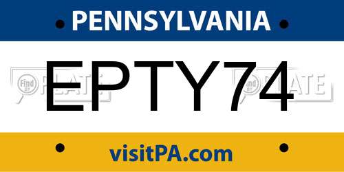 EPTY74 Pennsylvania License Plate