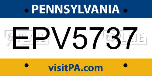 EPV5737 Pennsylvania License Plate