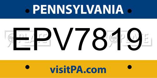 EPV7819 Pennsylvania License Plate