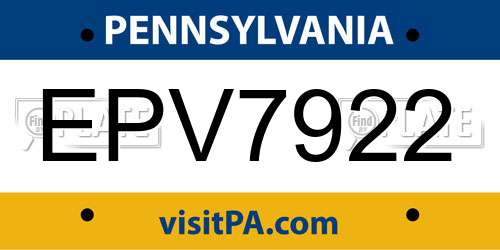 EPV7922 Pennsylvania License Plate