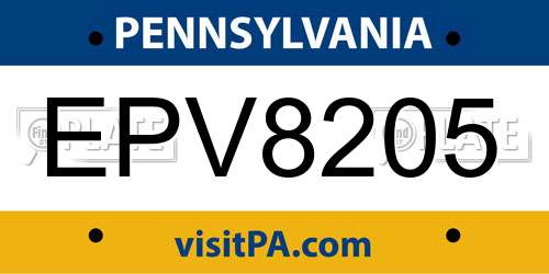 EPV8205 Pennsylvania License Plate