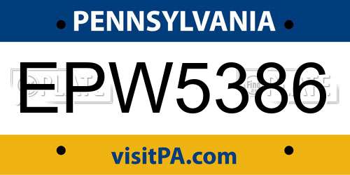 EPW5386 Pennsylvania License Plate