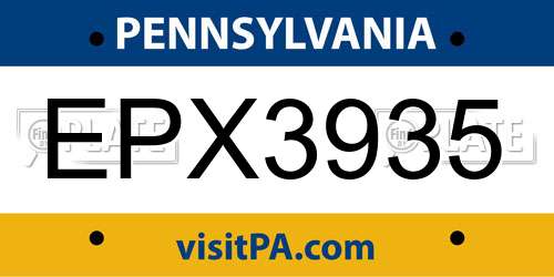 EPX3935 Pennsylvania License Plate