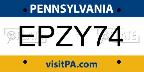 EPZY74 Pennsylvania License Plate