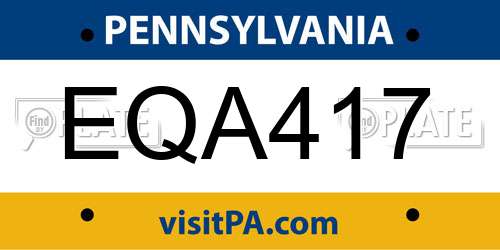 EQA417 Pennsylvania License Plate