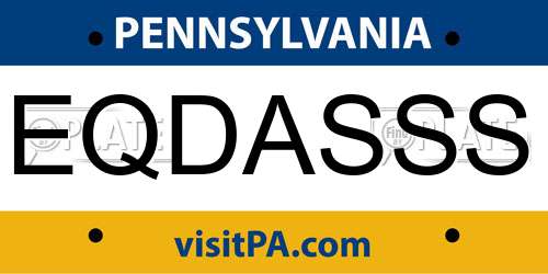 EQDASSS Pennsylvania License Plate