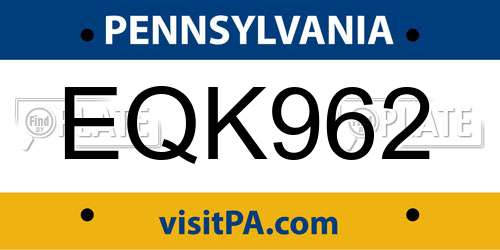 EQK962 Pennsylvania License Plate