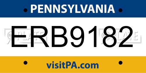 ERB9182 Pennsylvania License Plate