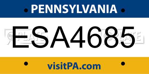 ESA4685 Pennsylvania License Plate