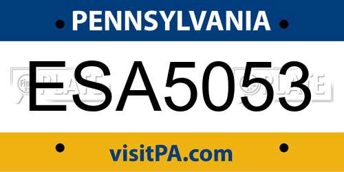 ESA5053 Pennsylvania License Plate