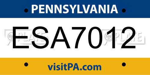 ESA7012 Pennsylvania License Plate