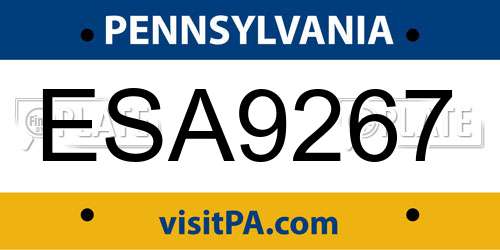 ESA9267 Pennsylvania License Plate