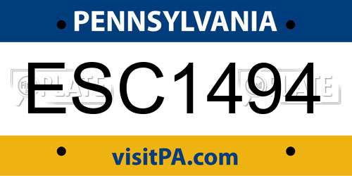 ESC1494 Pennsylvania License Plate