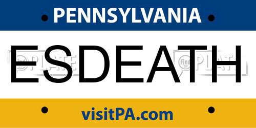 ESDEATH Pennsylvania License Plate
