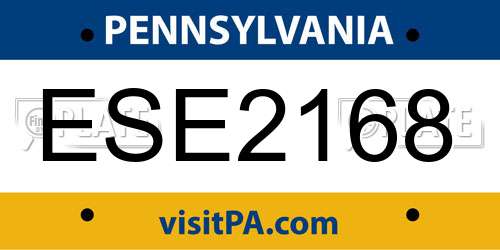 ESE2168 Pennsylvania License Plate