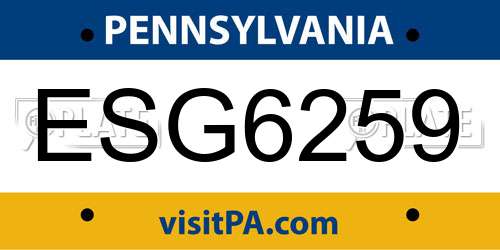 ESG6259 Pennsylvania License Plate