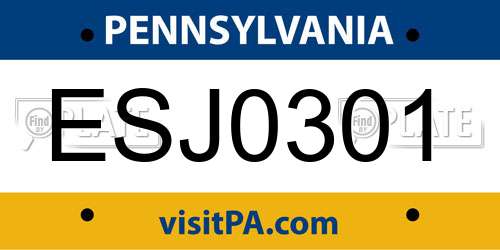 ESJ0301 Pennsylvania License Plate