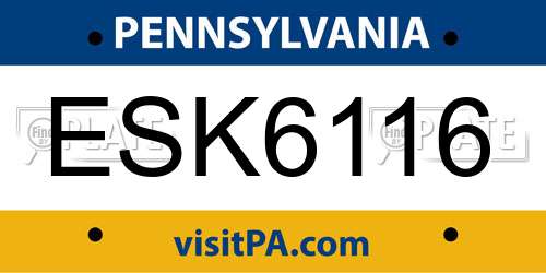 ESK6116 Pennsylvania License Plate
