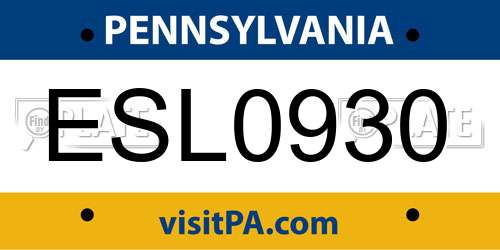 ESL0930 Pennsylvania License Plate