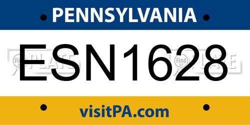 ESN1628 Pennsylvania License Plate
