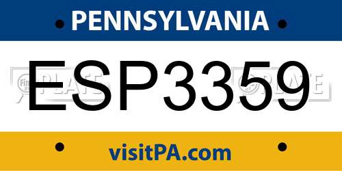 ESP3359 Pennsylvania License Plate