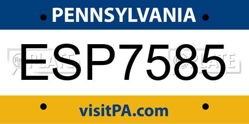ESP7585 Pennsylvania License Plate