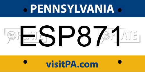 ESP871 Pennsylvania License Plate