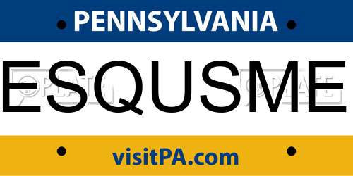 ESQUSME Pennsylvania License Plate