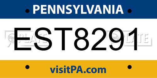 EST8291 Pennsylvania License Plate