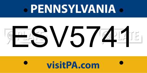 ESV5741 Pennsylvania License Plate