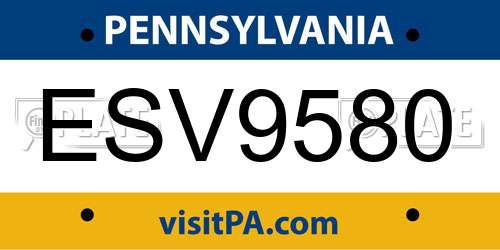 ESV9580 Pennsylvania License Plate