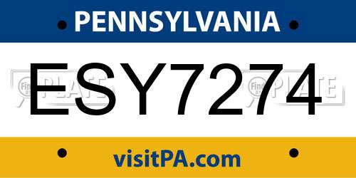 ESY7274 Pennsylvania License Plate