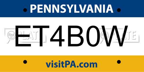 ET4B0W Pennsylvania License Plate