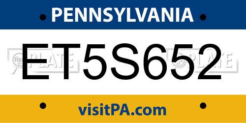 ET5S652 Pennsylvania License Plate