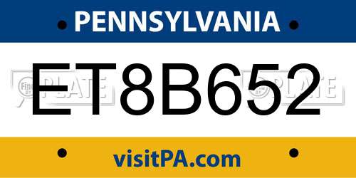 ET8B652 Pennsylvania License Plate