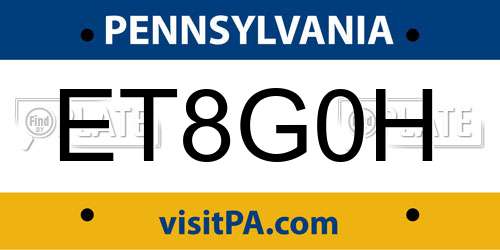 ET8G0H Pennsylvania License Plate
