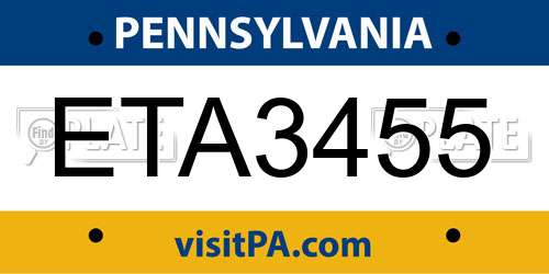 ETA3455 Pennsylvania License Plate