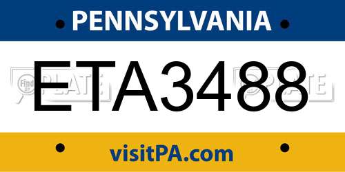 ETA3488 Pennsylvania License Plate