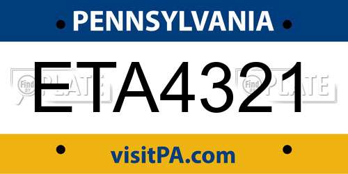 ETA4321 Pennsylvania License Plate